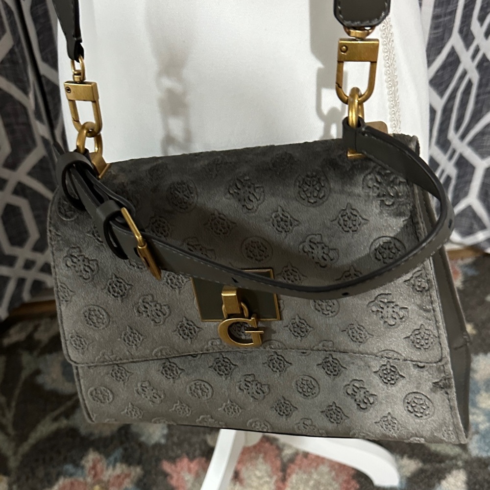 Guess Charcoal Embossed Shoulder Bag